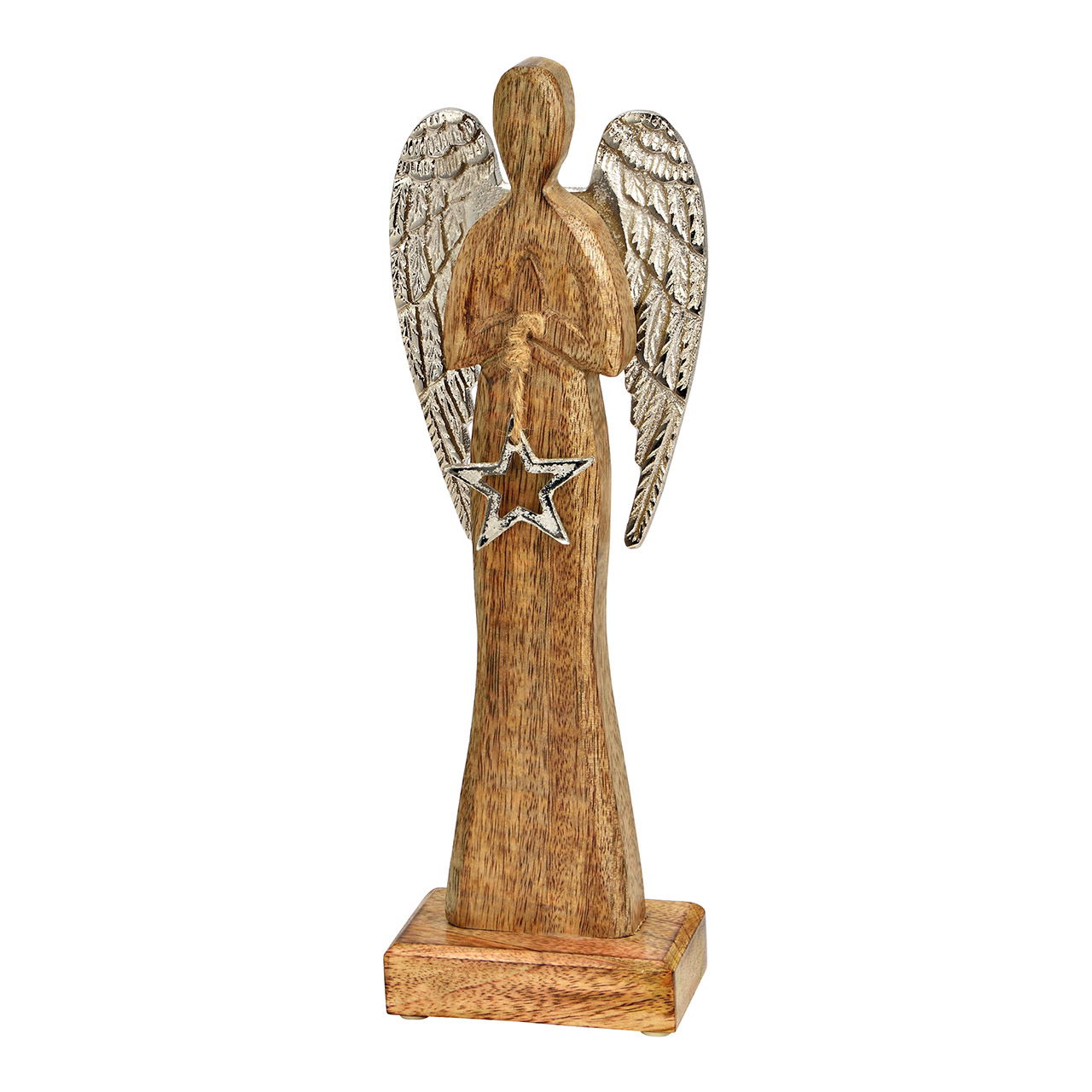 Stand angel with star made of mango wood/metal natural (W/H/D) 10x32x6cm