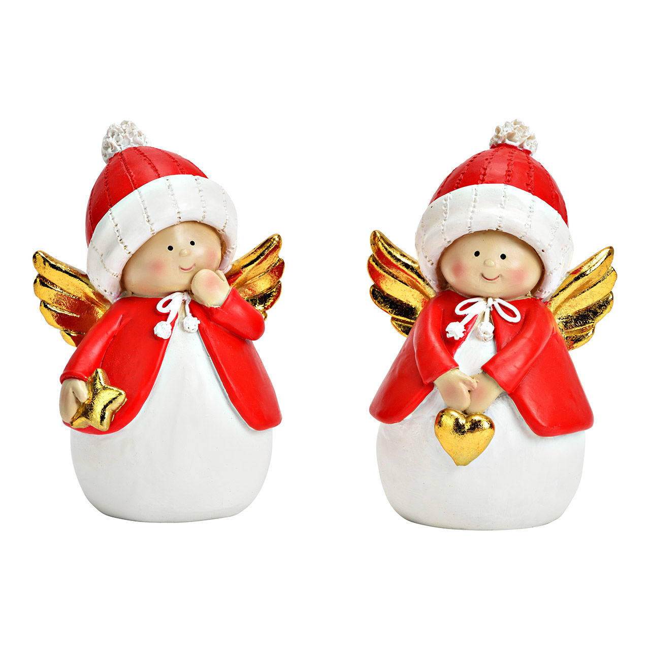 Figur Engel Weihnacht Dekor aus Poly, 2-fach, Rot/Gold (B/H/T) 8x12x7cm