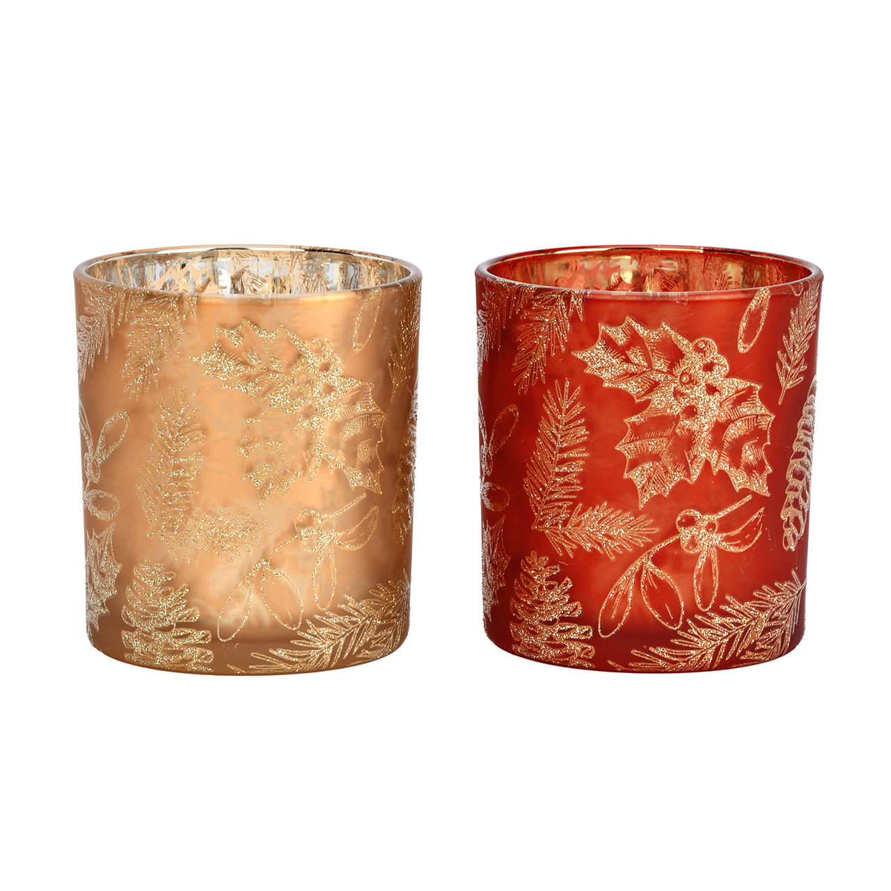 Windlicht Zapfen und Blätter aus Glas Rot 2-fach sortiert (B/H/T) 9x10x9cm Manschette, Bronze, Pokal, Pokal, Manschette, Pokal, Manschette, Pokal, Manschette