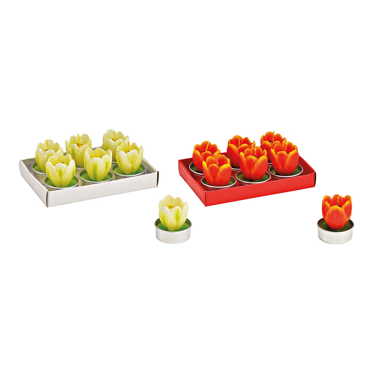 Bougie chauffe-plat Tulipe 4x7x4cm Set de 6, en cire multicolore 2 fois, (L/H/P) 14x6x9cm