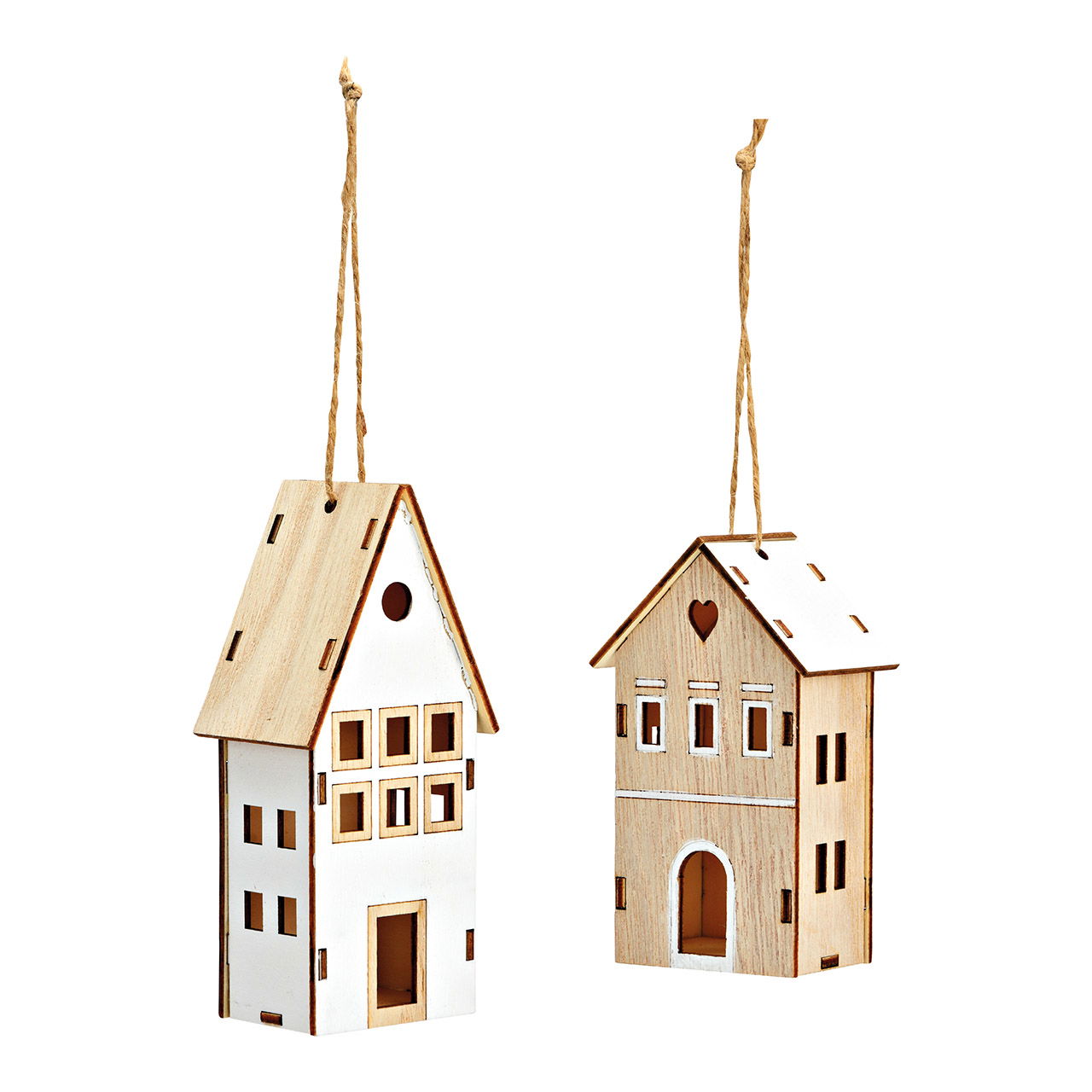 Suspension maison en bois blanc 2 fois, (L/H/P) 5x10x4cm 5x13x4cm