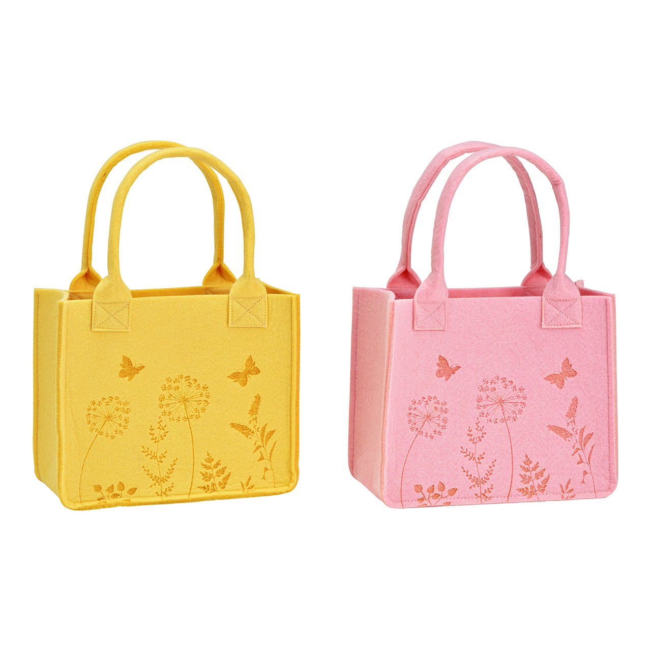 Tasche Blumen Dekor aus Filz 2-fach, Gelb/Pink (B/H/T) 22x18x10cm mit Henkel 22x30x10cm