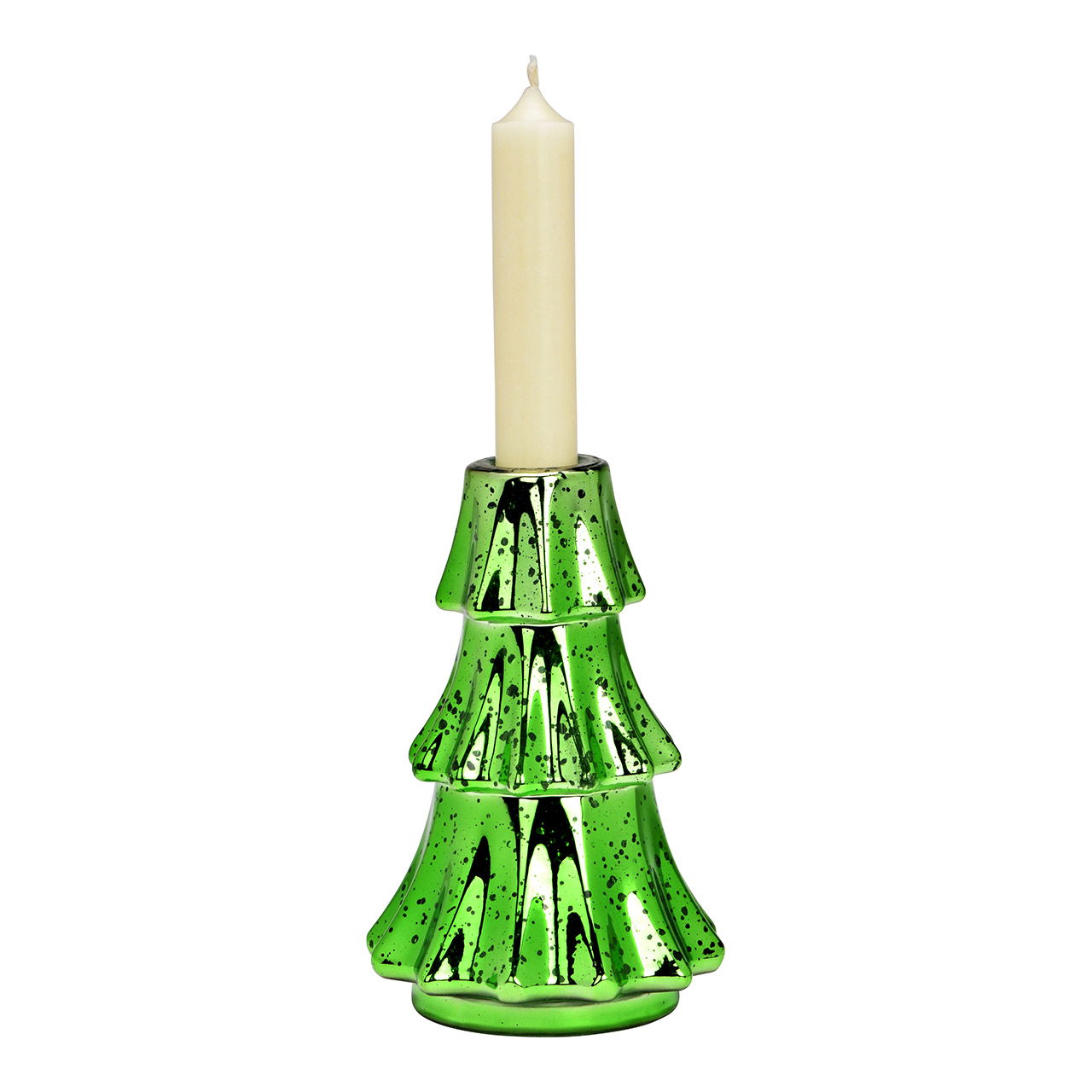 Bougeoir en forme de sapin en verre, vert (L/H/P) 10x15x10cm