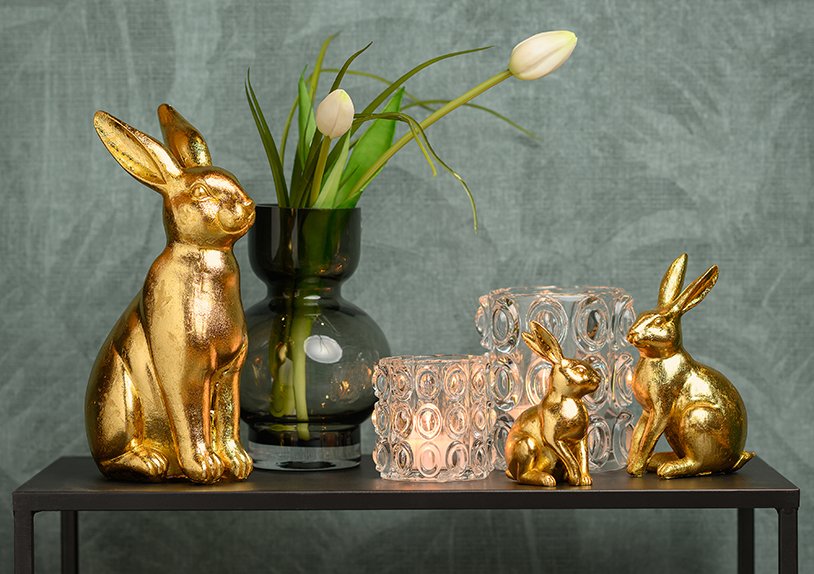 Poly gold bunny (W/H/D) 10x16x6cm