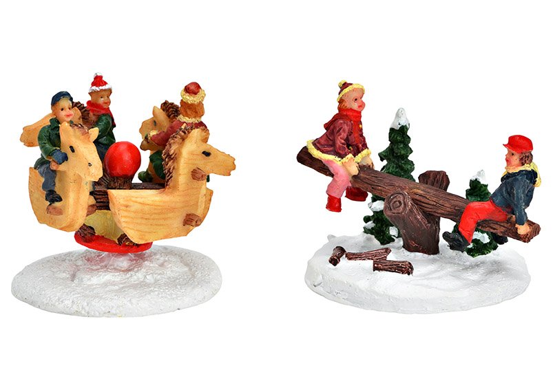 Figurines miniatures de l'aire de jeux en poly multicolore 2 fois, (L/H/P) 7x7x7cm 8x7x6cm