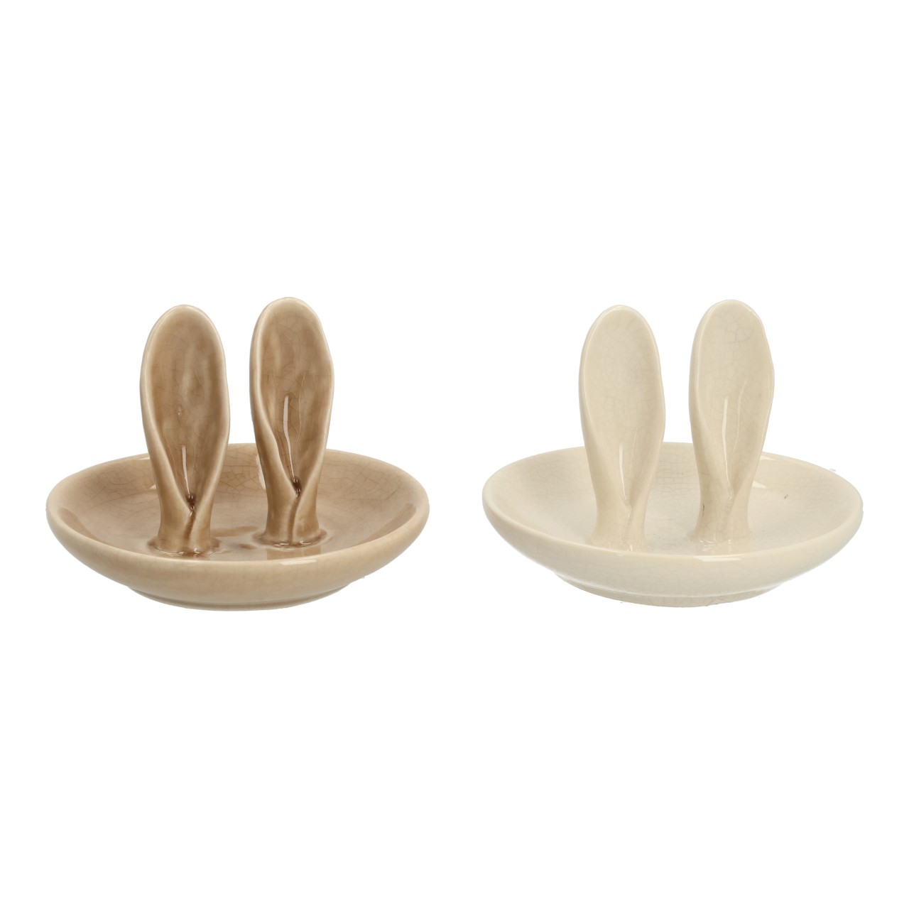 Jewelry bowl rabbit ears made of stoneware beige 2 assorted (W/H/D) 13x9x13cm Silberton, Deko-Sockel, Vasenhalter, Keramik, Zwei-Teile