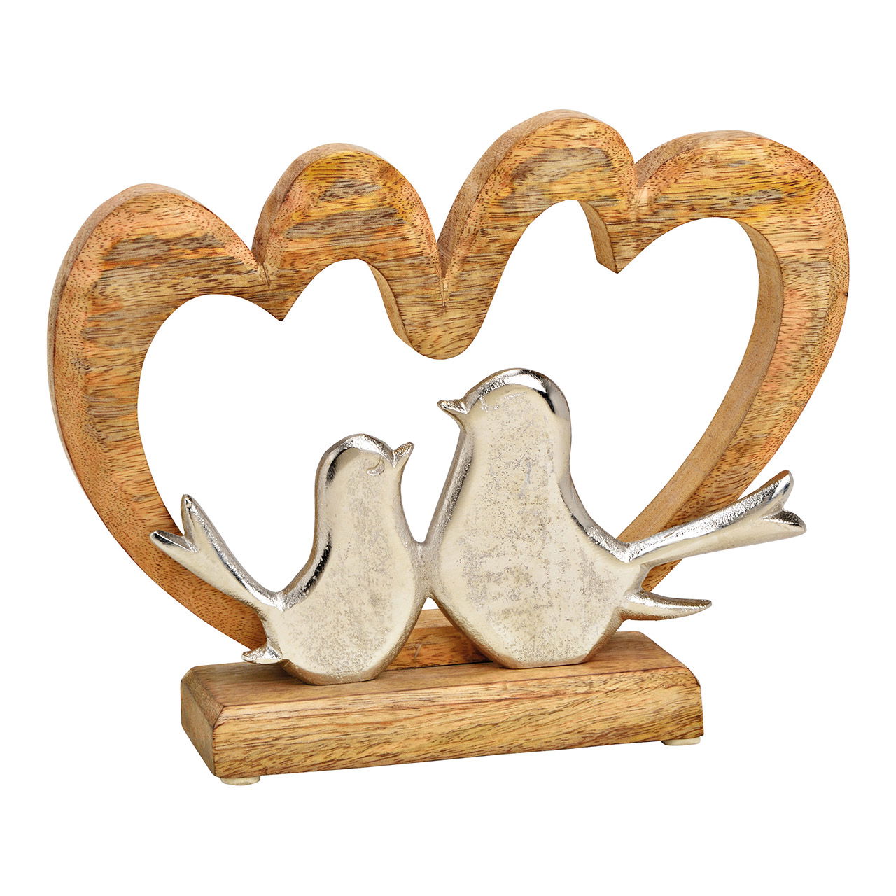 Stand heart, bird of mango wood, metal Brown (W/H/D) 26x20x6cm