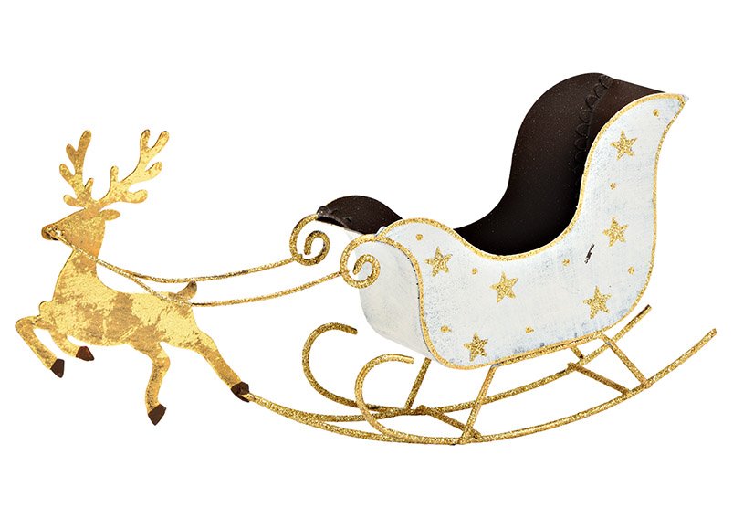 Santa Claus sleigh metal white, gold (W/H/D) 28x13x6cm