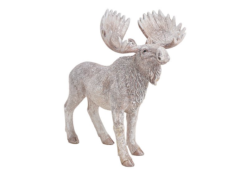Elk with glitter poly white 30x32x20cm