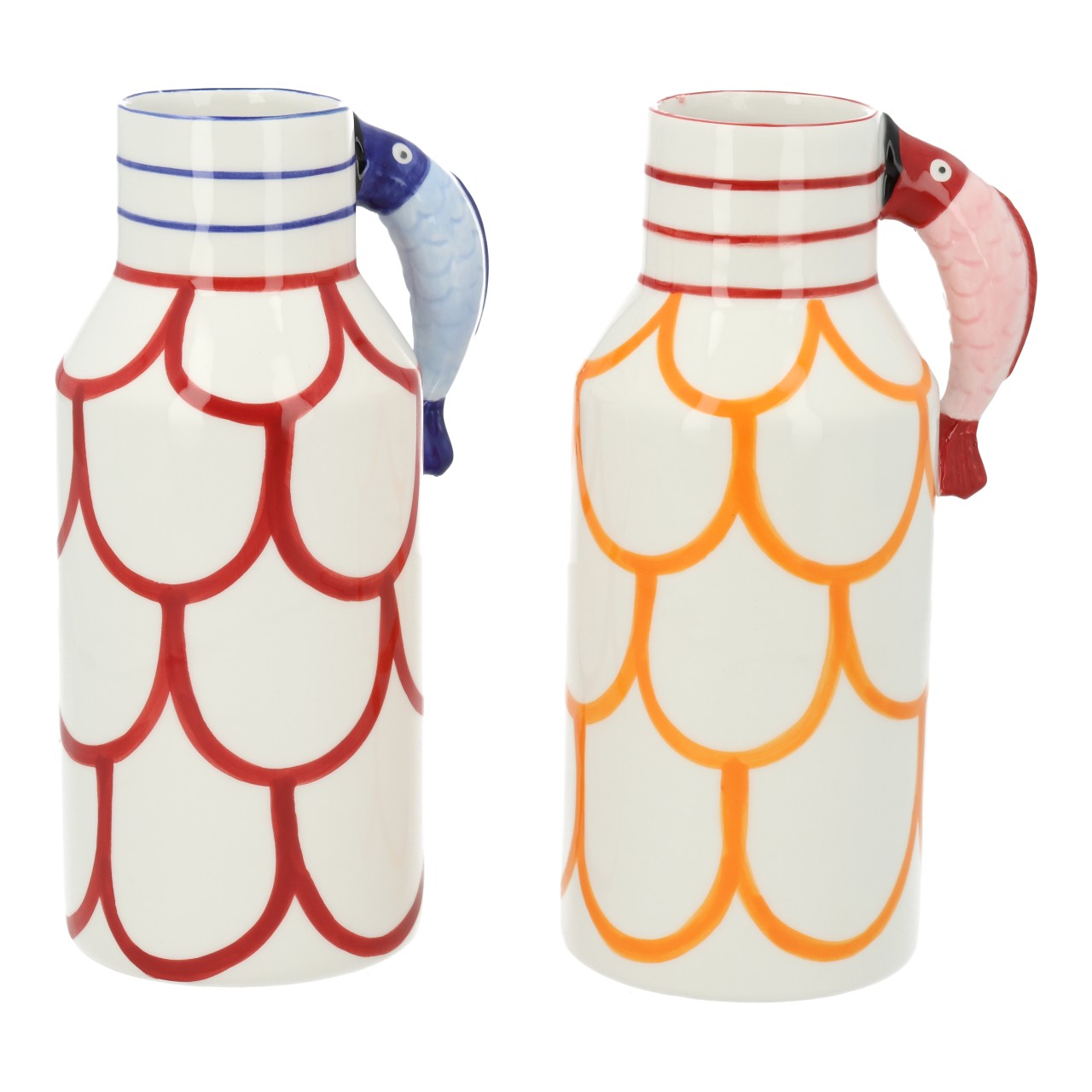 Vaso in ceramica con pesce, bianco, assortimento doppio (L/A/P) 11x21x9 cm karaffe, porzellan, abstracteffekt, mehrfarbig, grill-ornament