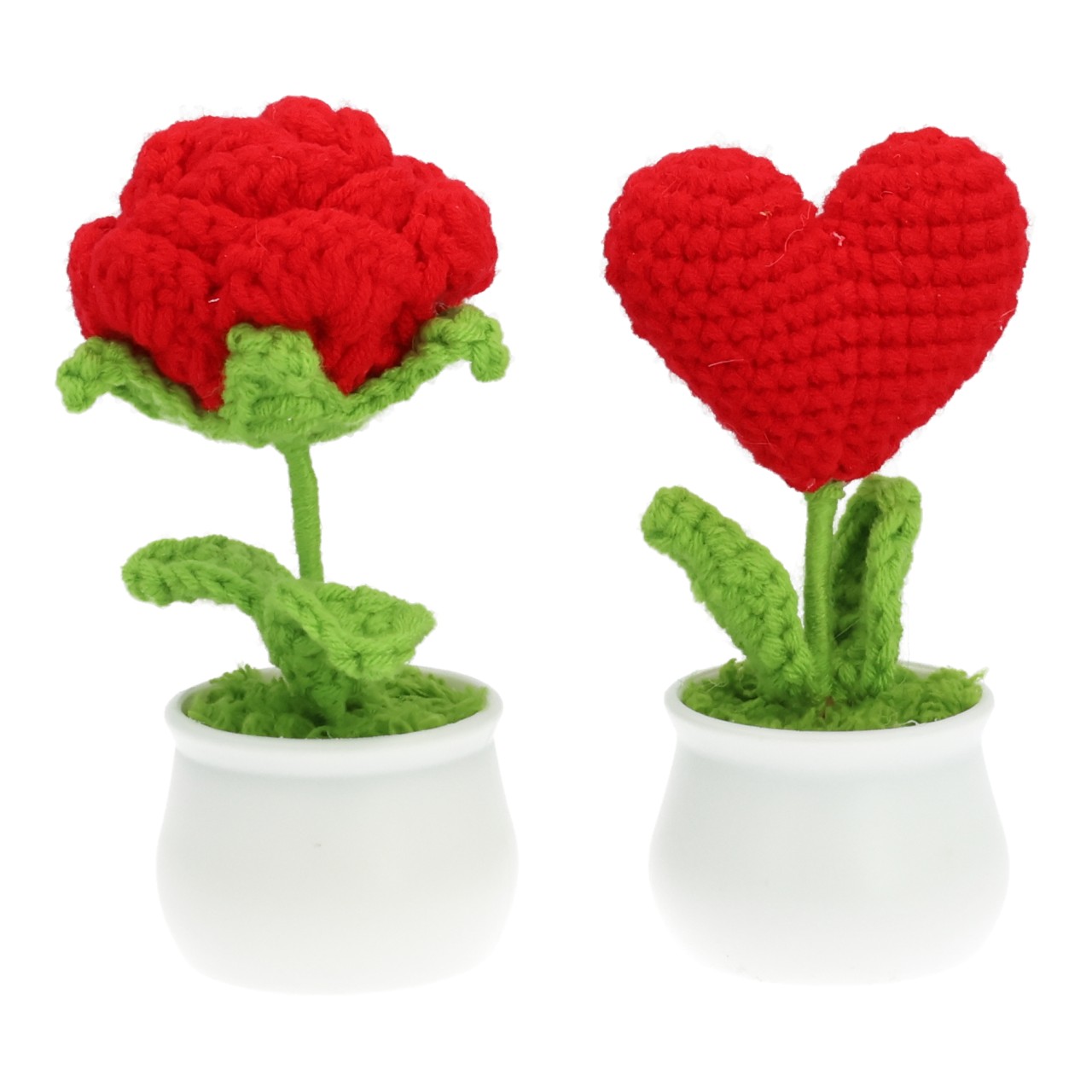 Strickrose, Wachstuchblume, Kleines Pflanzendeko, Herzform, Samtigrot