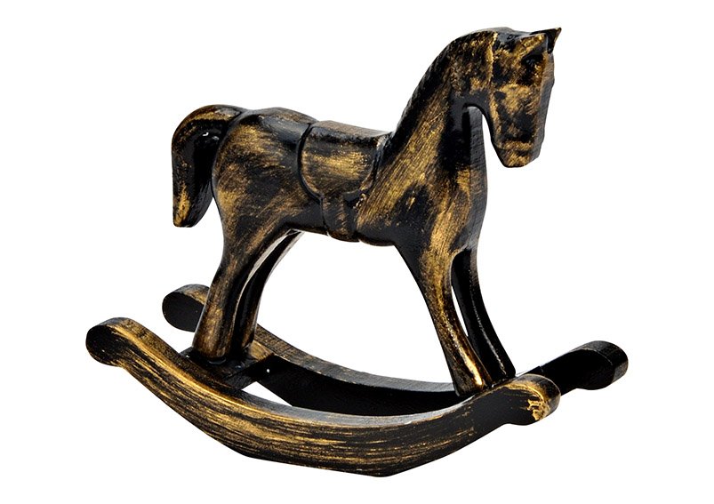 Cavallo a dondolo in legno Nero, oro (c/h/d) 13x11x4cm