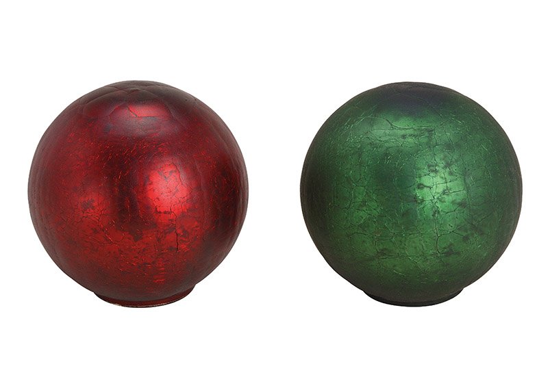 Glazen bollenstandaard, rood, groen 2-voudig, (w/h/d) 13x12x13cm