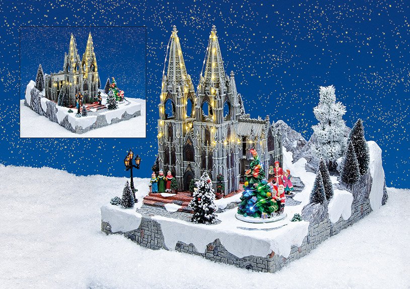 Winterscene cologne cathedral, with led, music and movement, polyresin, (w/h/d) 38x40x52cm