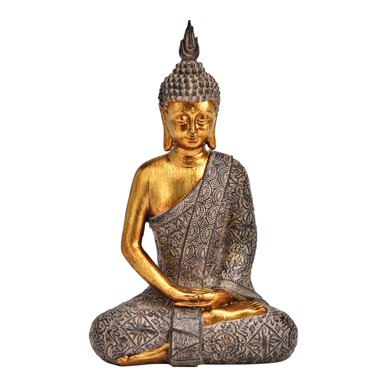 Bouddha en poly brun, or (L/H/P) 15x25x10cm