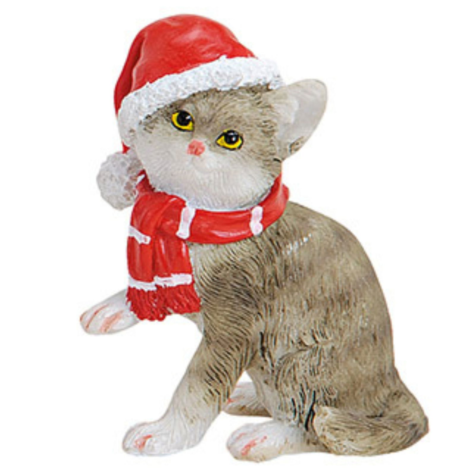 Katze mit Weihnachtsmütze aus Poly Bunt 4-fach, (B/H/T) 4x5x3cm Figur, Teddybär, Spielzeug