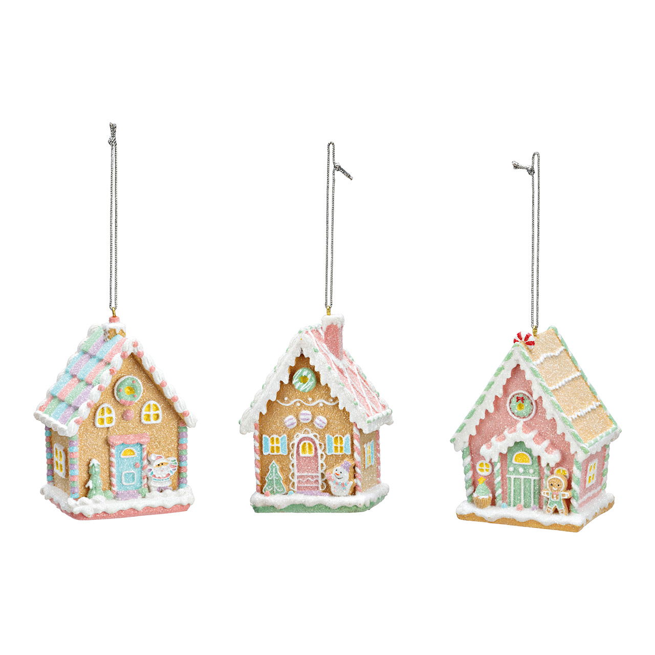 Hangend peperkoekhuisje van poly mint, roze (B/H/D) 6x10x6cm