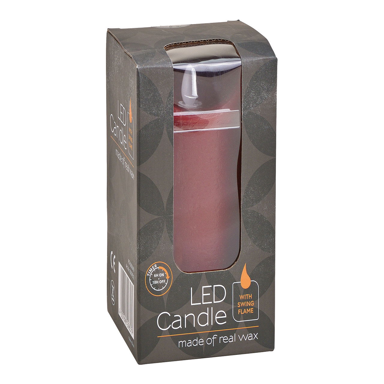 Vela LED, luz parpadeante, con temporizador de cera Burdeos (A/H/D) 7,5x20x7,5cm