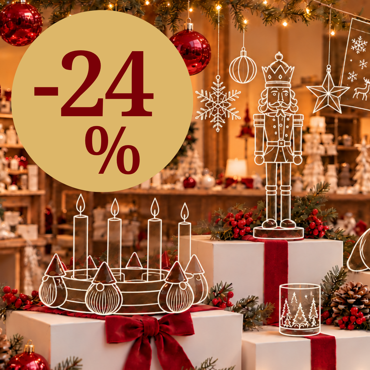 Weihnachtsdekoration, Nussknacker, Adventskranz, Christbaumkugeln, Weihnachtsbeleuchtung