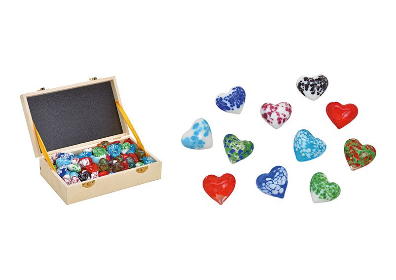 Heart of glass multi-colored 10-asst, blobs, red, 3cm