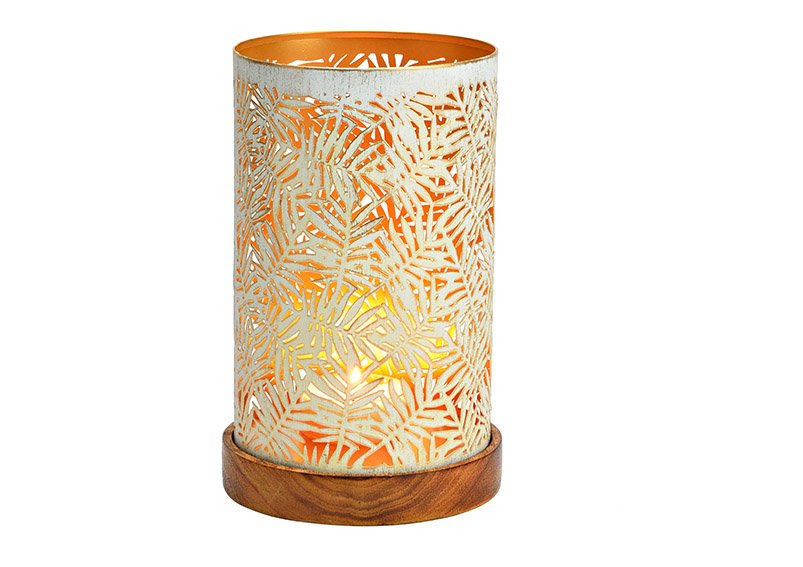 Lanterna su base in legno di mango in metallo bianco, oro (L/H/D) 13x22x13cm