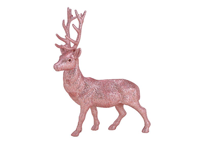 Deer with glitter plastic pink, 30x39x7cm
