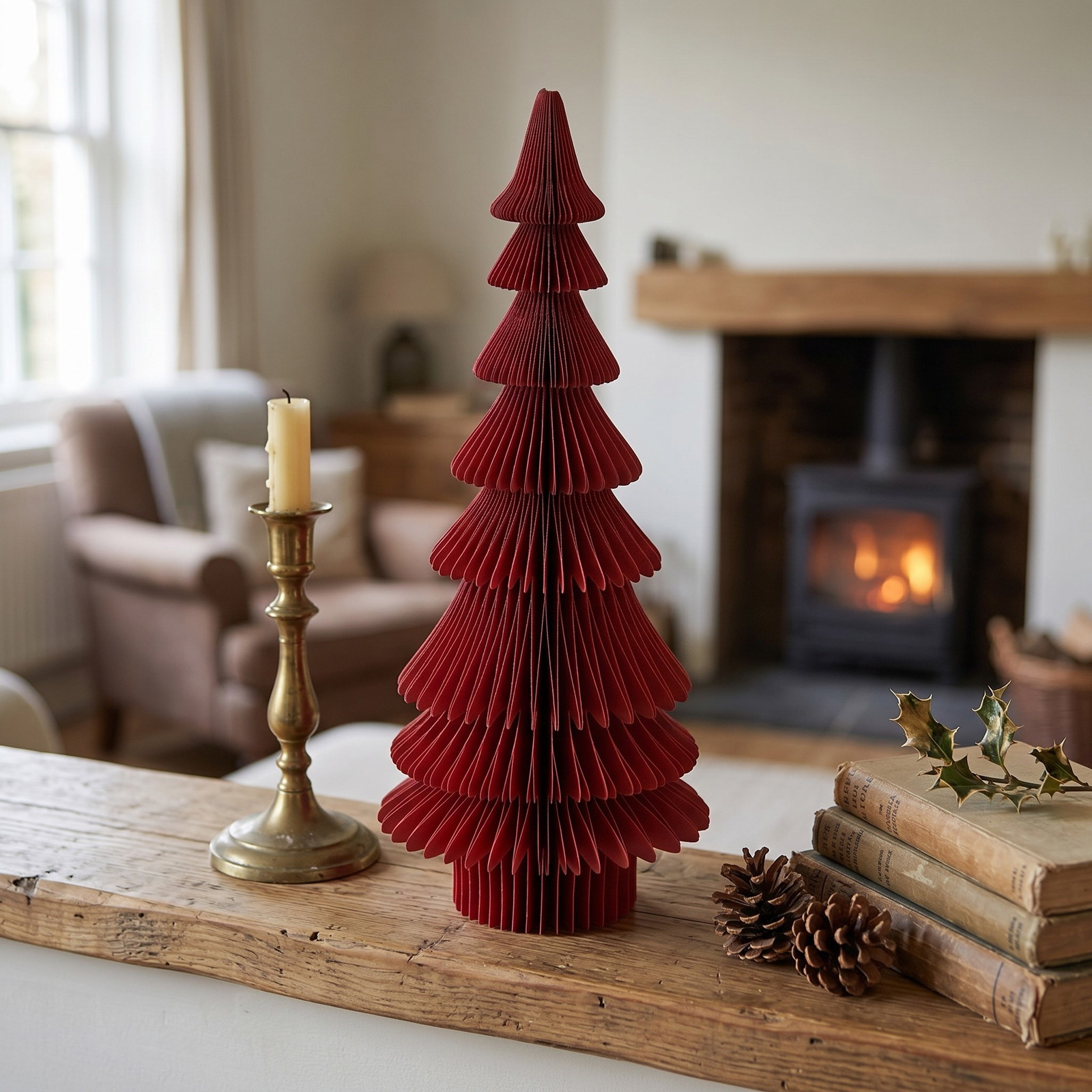 Árbol de Navidad de nido de abeja de papel/cartón rojo (A/A/P) 19x45x19cm Kunstdeko, Weihnachtsbaum, Papierbaum, Roter Baum, Hängedeko