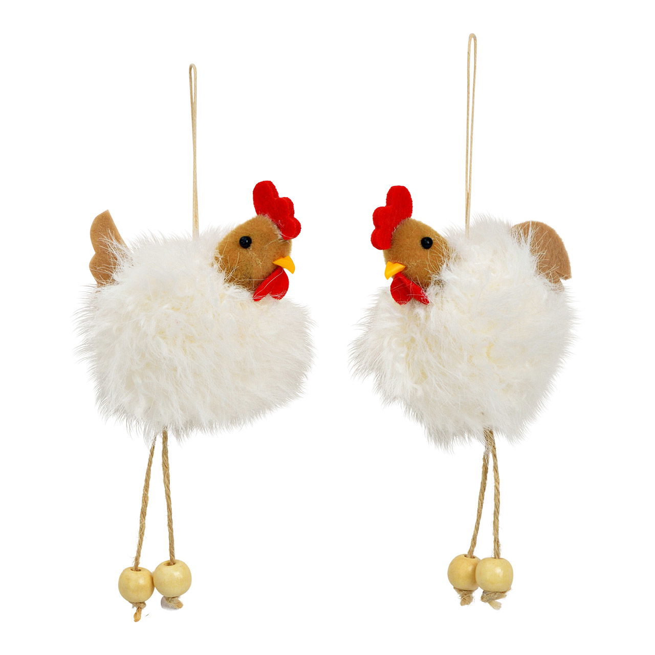 Hänger Huhn aus Textil, 2-fach, Weiß/Rot (B/H/T) 8x14x5cm Zubehor, Ohrring, Schmuck, Hühnchen, Geflügel