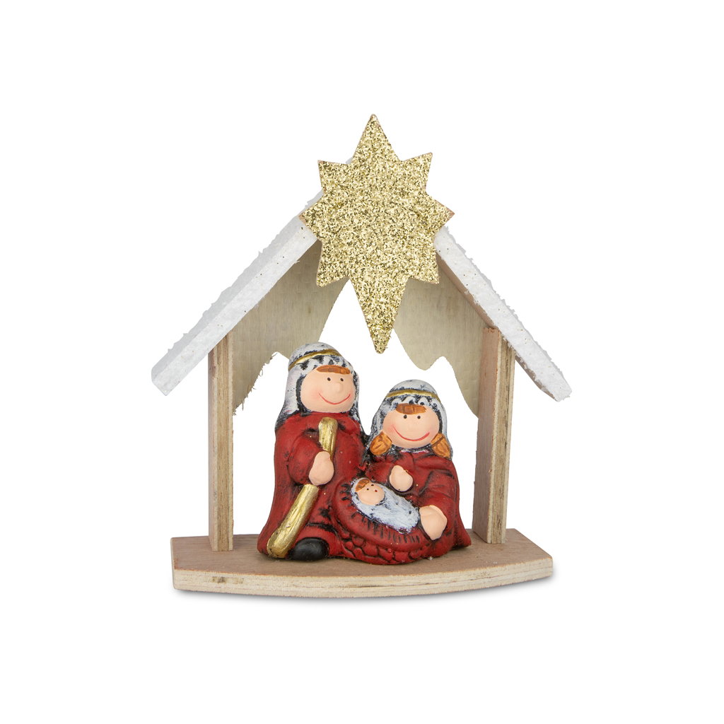 Crib, ceramic, wood, 14x6x15cm, 1 set, red Baby, Person