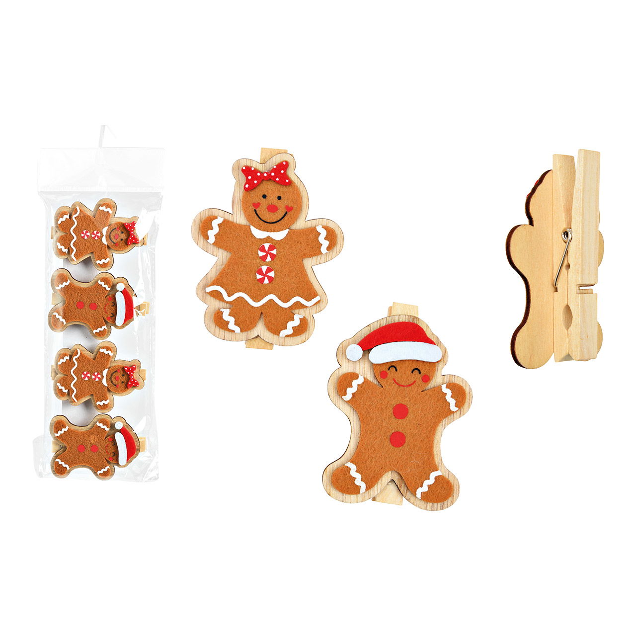 Clip set gingerbread figure 6x7x2cm 5x8x2cm set of 4, made of felt, wood brown 