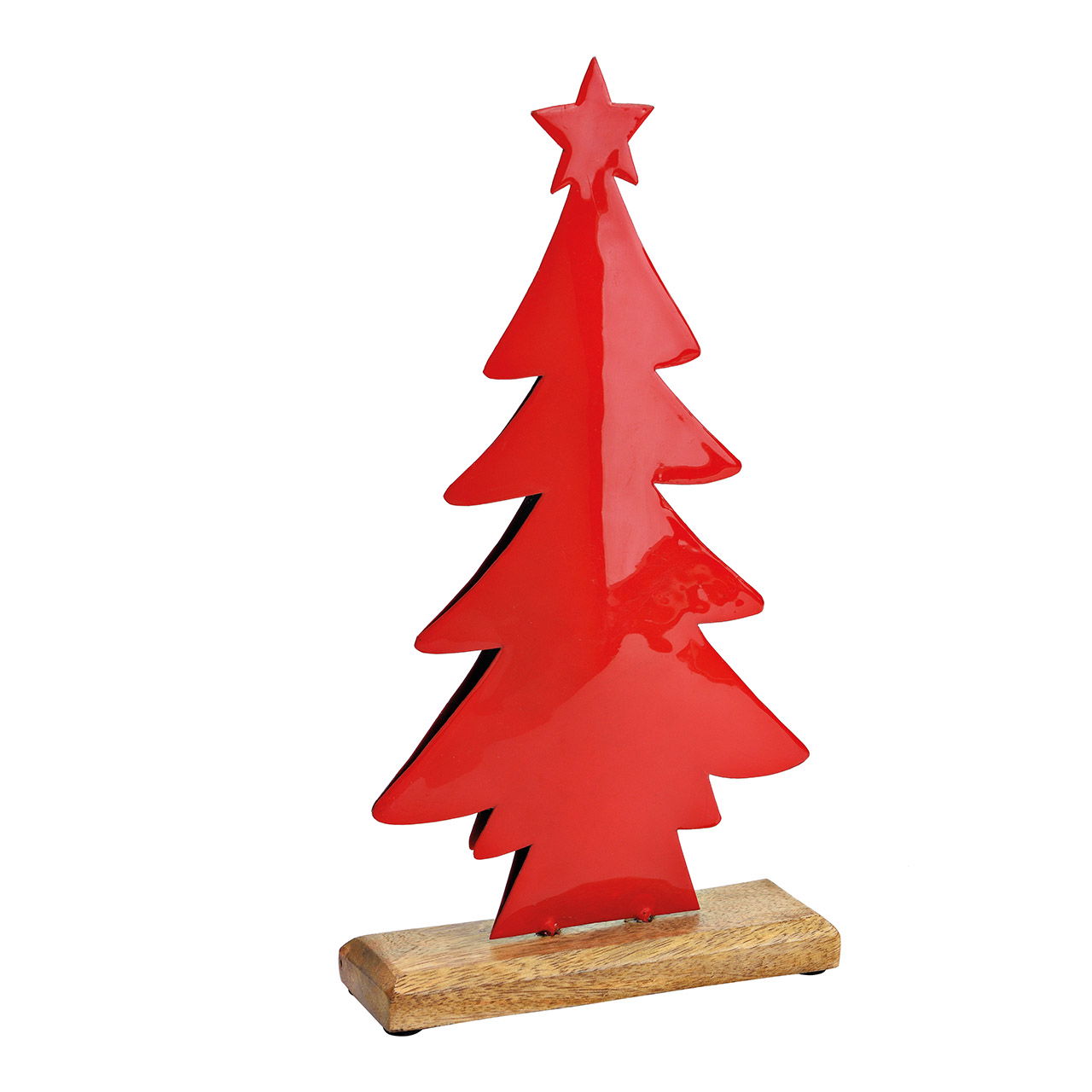 Stand fir tree on mango wood base of metal red (W/H/D) 15x29x5cm