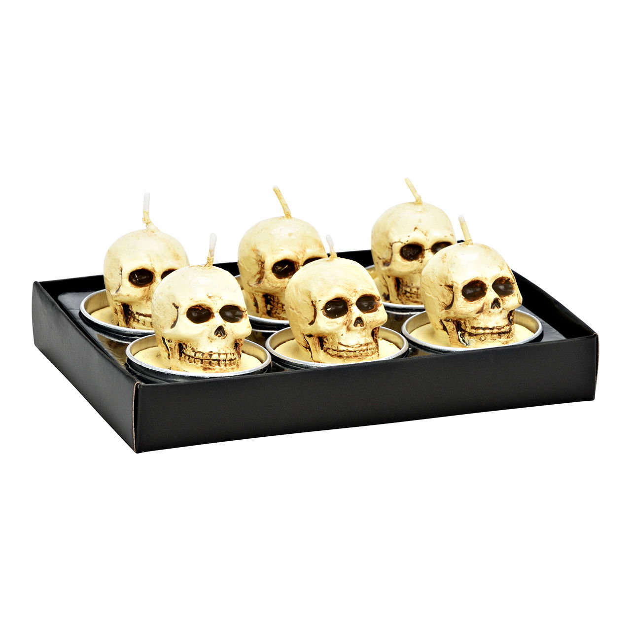 Teelicht-Set Totenkopf 4x5x4cm aus Wachs, 6er Set, Creme (B/H/T) 14x6x9cm Teelicht-Set Totenkopf 4x5x4cm aus Wachs, 6er Set, Creme (B/H/T) 14x6x9cm