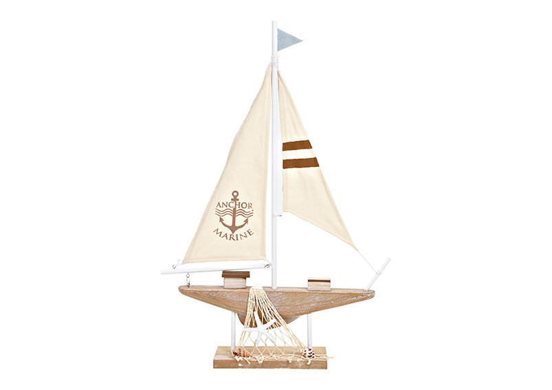 Aufsteller Segelboot aus Holz, Leinen Natur (B/H/T) 41x60x8cm