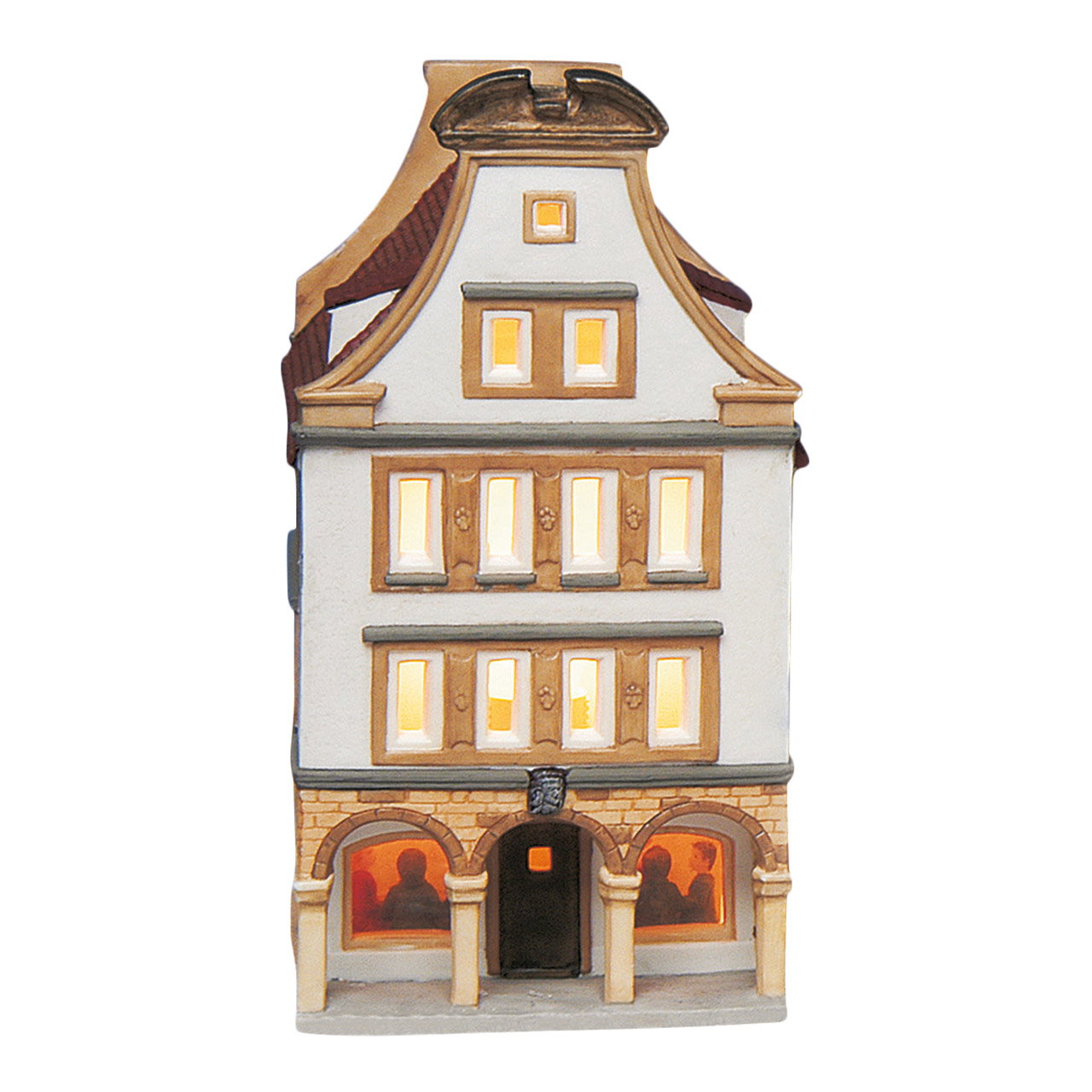 Miniature Haus, Keramikfigur, Beleuchtete Fenster, Drei Stockwerke, Schaufenster