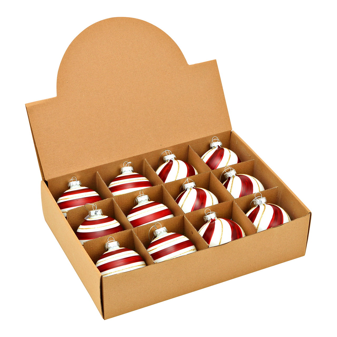 Weihnachtskugel aus Glas, 2-fach, Rot/Weiß Ø8cm | 10043269