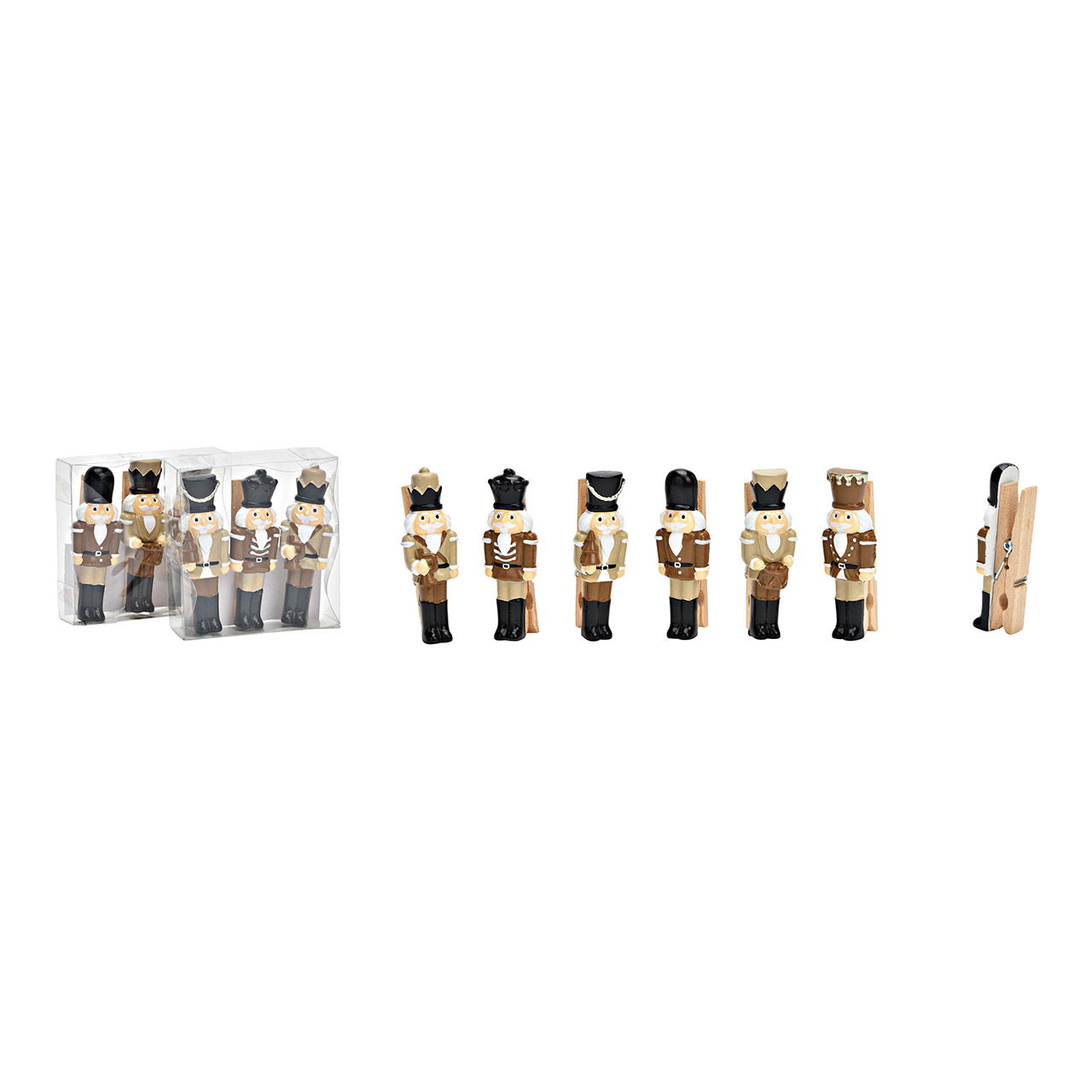 Clip notenkraker set van 3, gemaakt van poly bruin 3-voudig, (B/H/D) 2x8x2cm