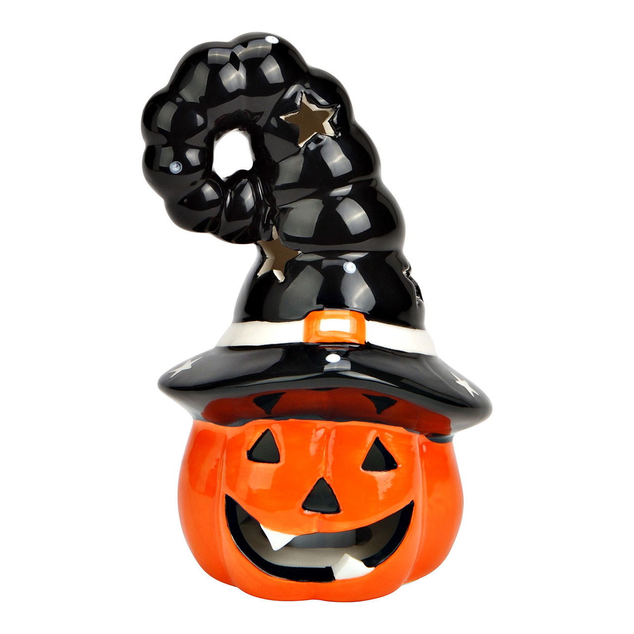 Pumpkin with ceramic witch's hat, orange (W/H/D) 8x13x8cm Pumpkin with ceramic witch's hat, orange (W/H/D) 8x13x8cm