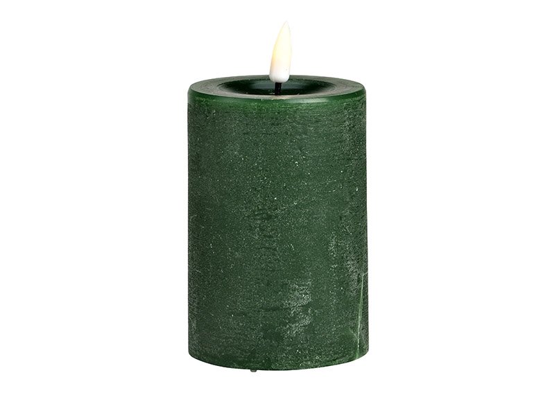 Candle LED dark green with timer by remote control made of wax (W/H/D) 8x10x8cm