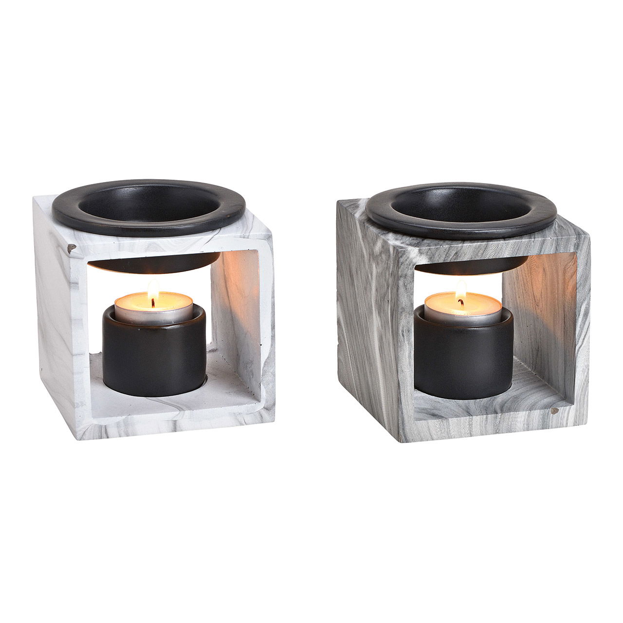 Duftlampe Marmor Optik aus Keramik Grau, schwarz 2-fach, (B/H/T) 10x10x10cm Duftlampe Marmor Optik aus Keramik Grau, schwarz 2-fach, (B/H/T) 10x10x10cm