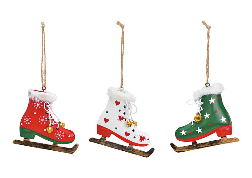 Kerst hanger schaats, metaal Kleurrijk 3-voudig, (B/H/D) 10x9x1cm