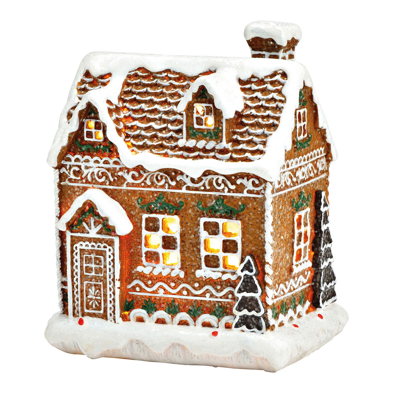 Lichthaus Lebkuchen aus Poly, Braun/Weiß (B/H/T) 12x16x9cm