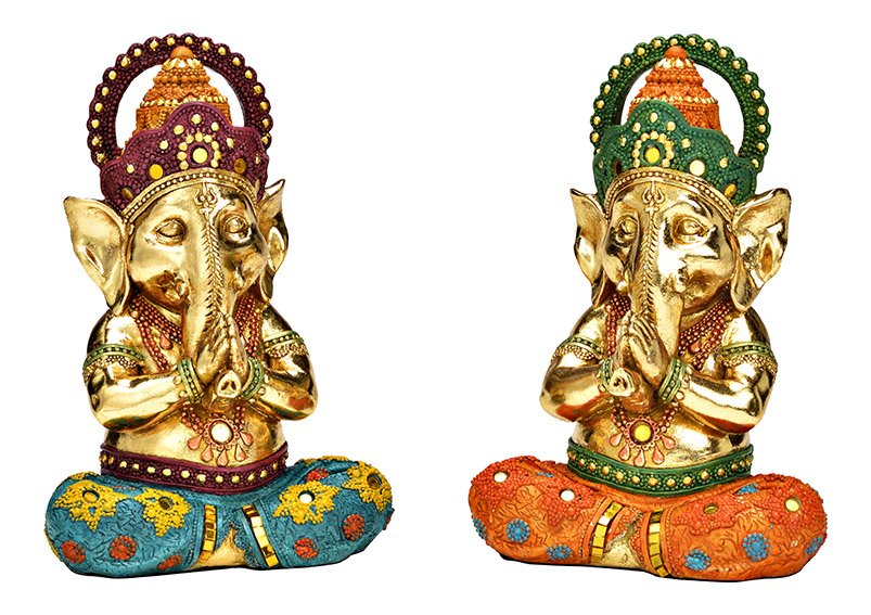 Ganesha Yoga van poly goud 2-voudig, (B/H/D) 15x22x11cm