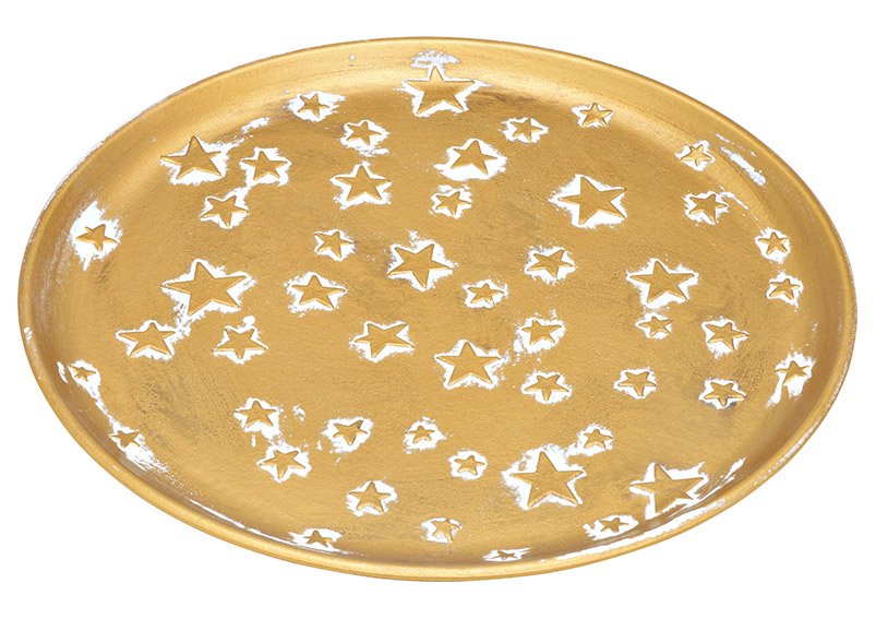 Plate stars decor wood gold (W/H/D) 40x2x40cm