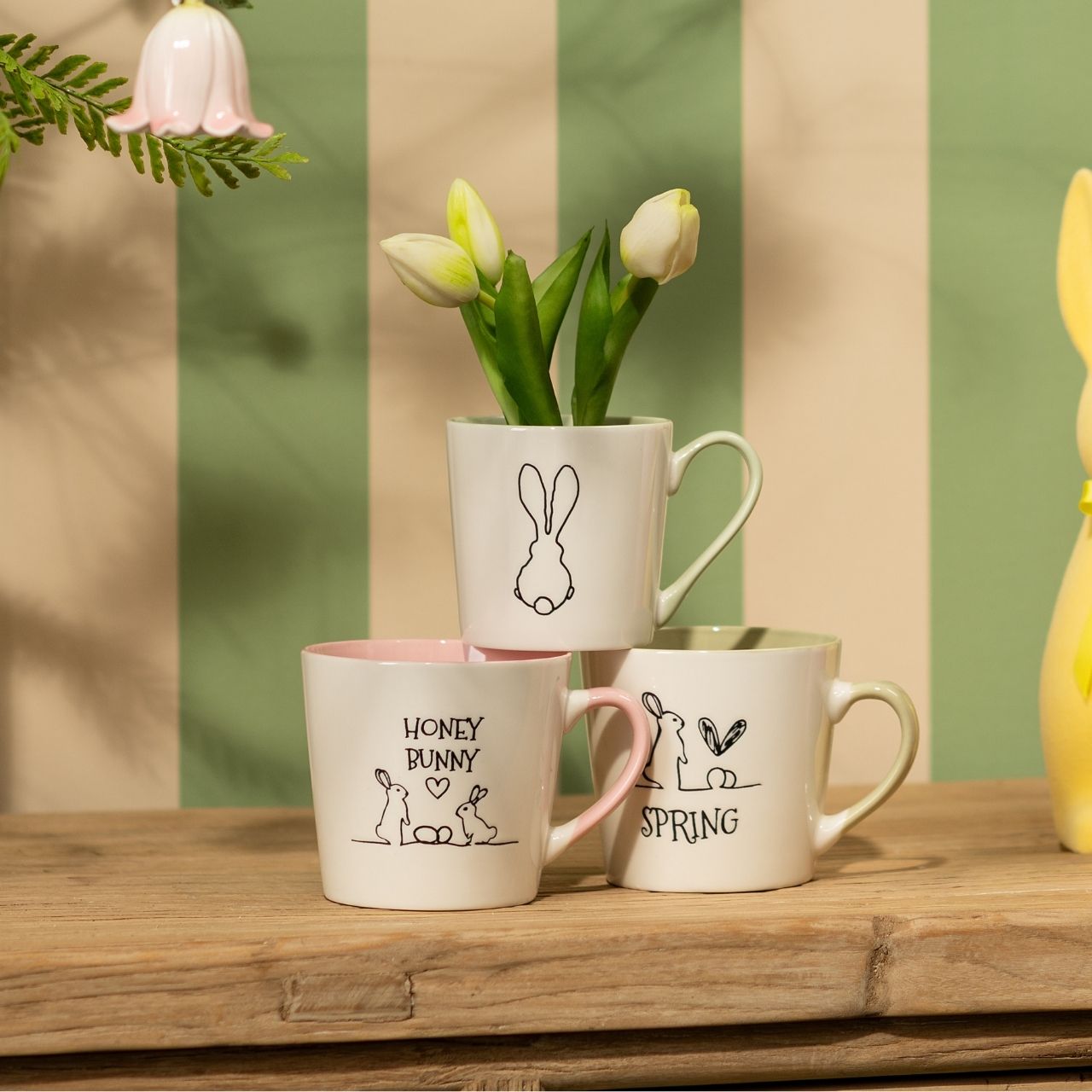 Gobelet décor lapin en porcelaine, blanc/noir (L/H/P) 13x9x9cm 350ml Pokal, Kunst, Porzellan, Töpferei