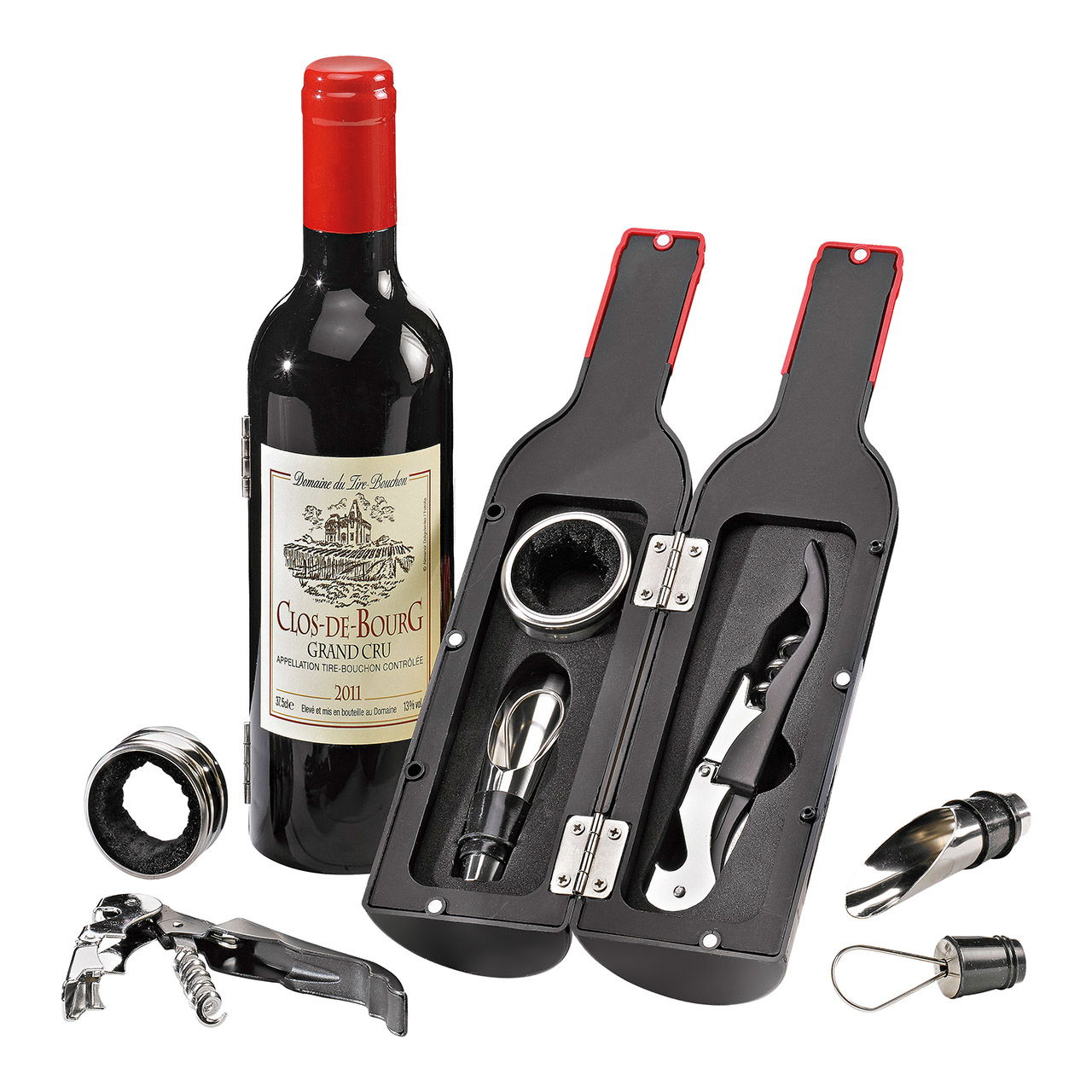 Geschenkset 4er Korkenzieher, Flaschenverschluss Wein-Stopper, Wein-Ring, Wein-Ausgießer Geschenkset 4er Korkenzieher, Flaschenverschluss Wein-Stopper, Wein-Ring, Wein-Ausgießer