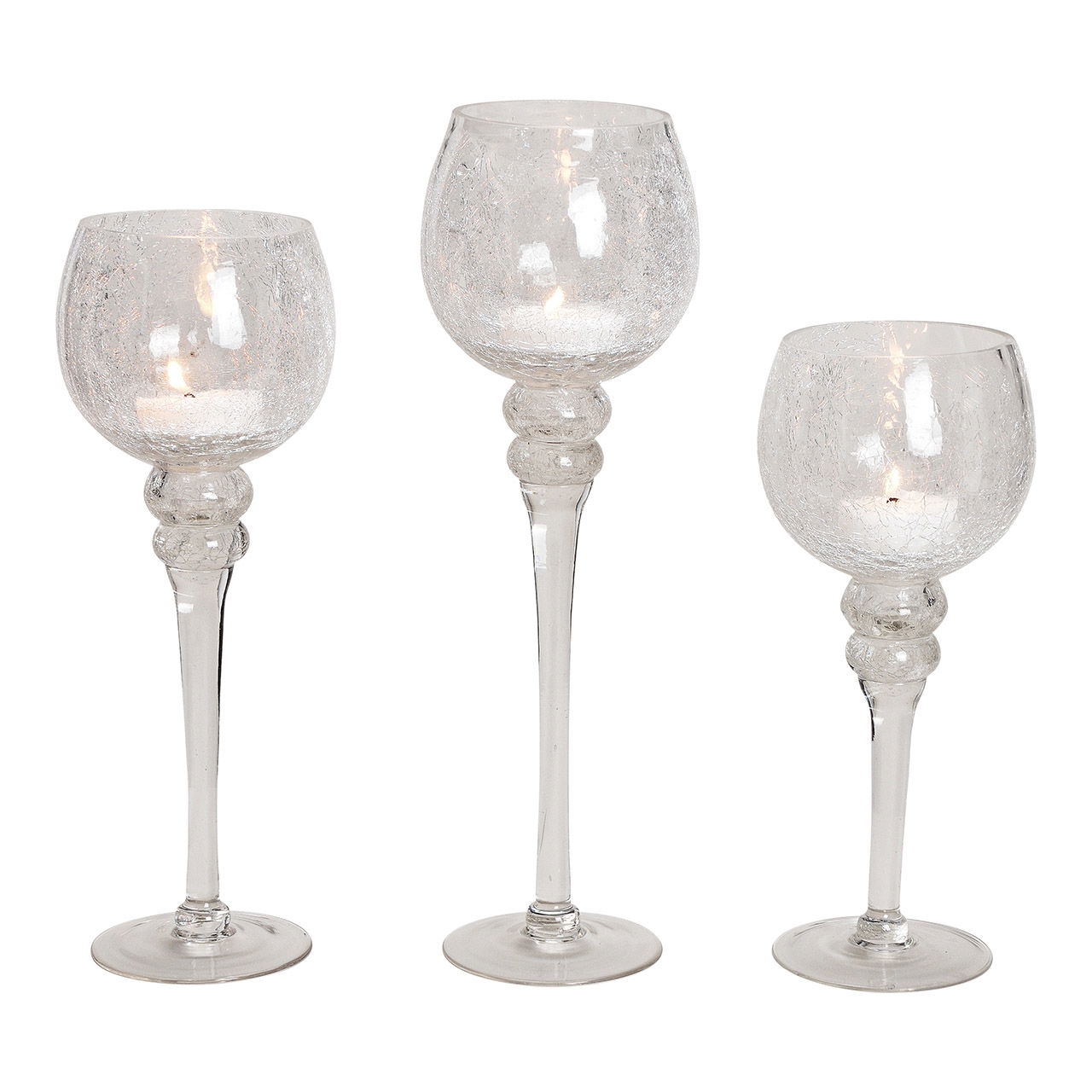 Wind light set goblet Cracking clear 30, 35, 40cm x Ø13cm made of glass set of 3 Wind light set goblet Cracking clear 30, 35, 40cm x Ø13cm made of glass set of 3