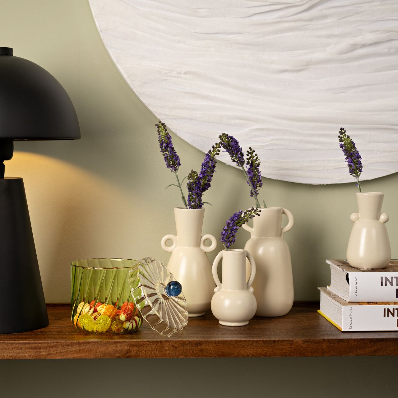 Barattolo in vetro, 2 scomparti, verde/rosa (L/H/D) 12x13x12cm 700ml Lampe, Tischlampe, Blumen-Arrangement, Töpferei, Krug