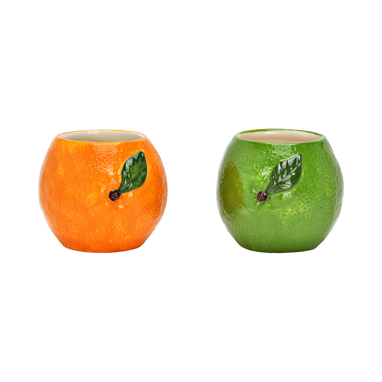 Ceramic tea light holder orange/lime,2-fold, orange/green (W/H/D) 10x9x10cm