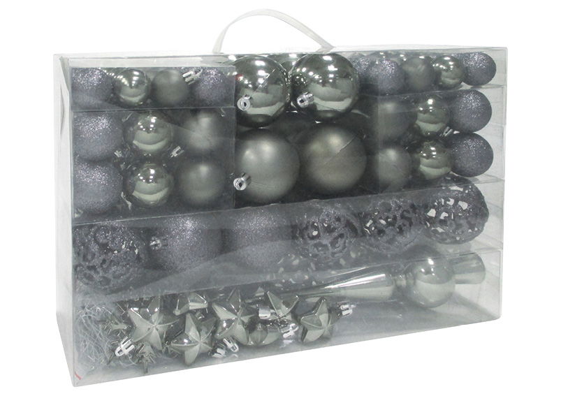 Plastic Christmas baubles, set of 111, gray Ø3/4/6cm (W/H/D) 36x23x12cm Zubehor, Perle, Helm, Ohrring, Schmuck