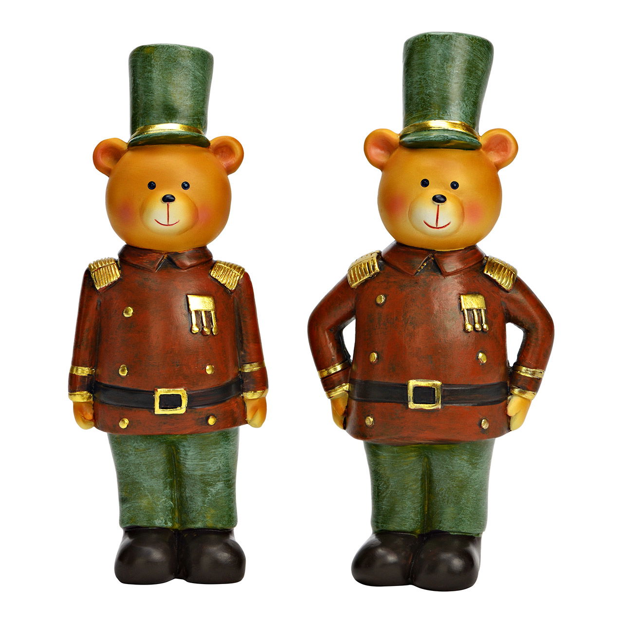 Figura orso soldato in polietilene, 2 pieghe, marrone/verde (L/H/D) 6x16x4cm